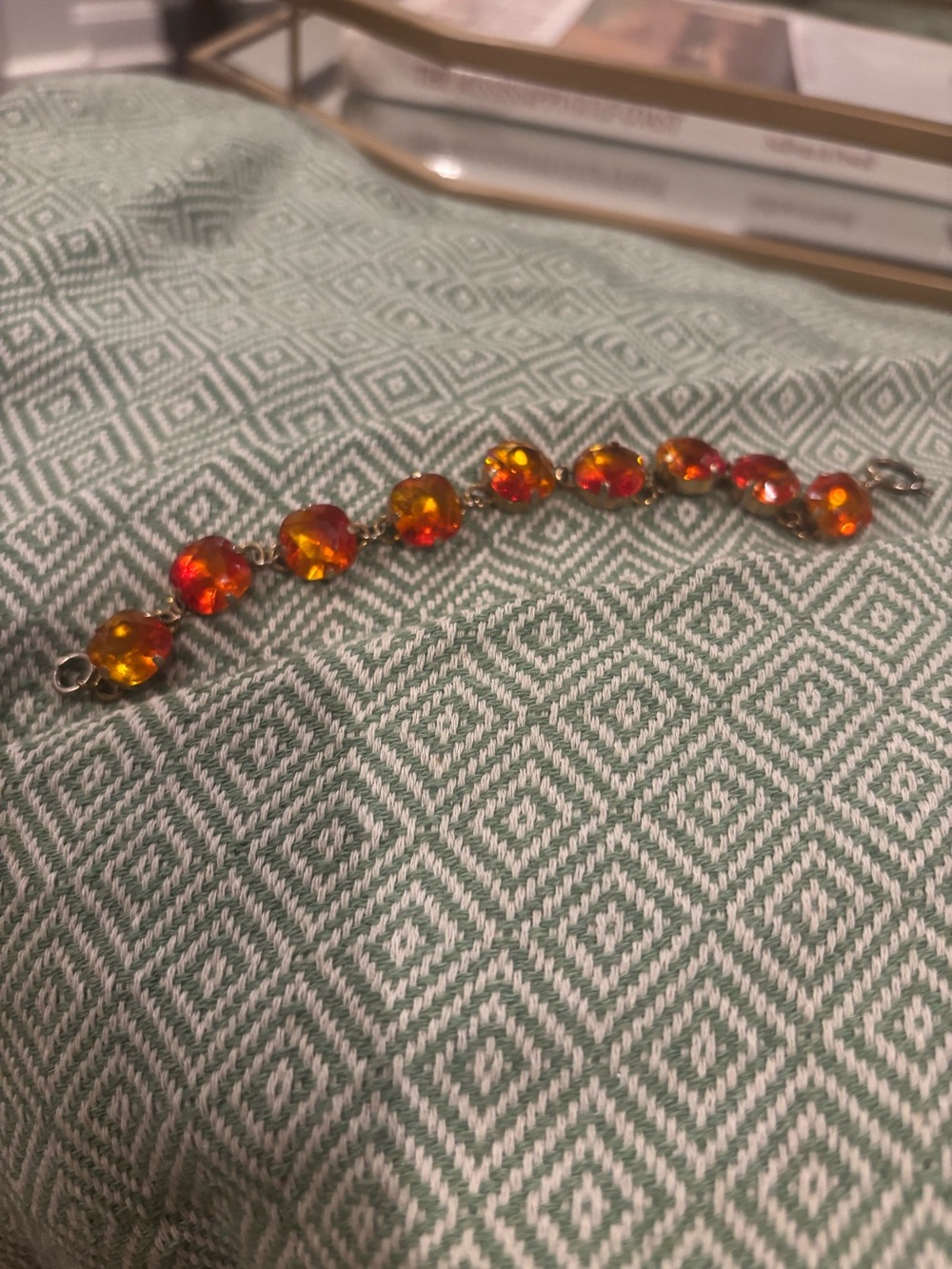 Vintage, amber or honey-toned faceted crystal link bracelet
